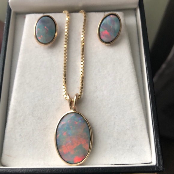 Costellos Jewelry - Costellos Australian Opal Pendant/Earrings Set 14K